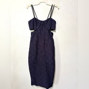 Jonathan Simkai Crinkle Quilted Cut Out Dark Blue Bodycon Midi Dress 8